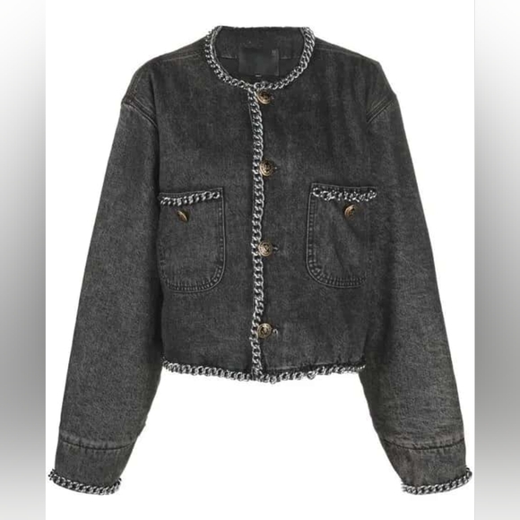 NWT R13 $2390 Chain Embelished Crop denim jacket - Picture 15 of 15